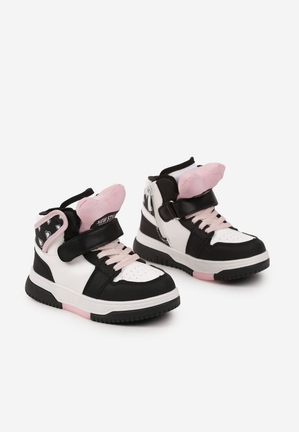 Born2be - Czarno-Różowe Skórzane Botki Sneakersy z Ociepleniem Noninor. Okazja: na imprezę, na co dzień, na uczelnię. Zapięcie: rzepy. Kolor: czarny. Materiał: skóra. Sezon: zima, jesień. Styl: klasyczny, casual, elegancki