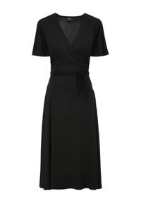 Ochnik - Czarna sukienka wiązana w pasie. Kolor: czarny. Materiał: poliester. Długość rękawa: krótki rękaw