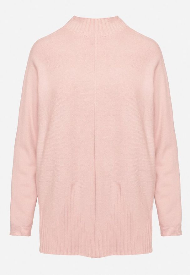 Born2be - Jasnoróżowy Sweter z Półgolfem z Prążkowanej Dzianiny z Wycięciami po Bokach Rerivra. Kolor: różowy. Materiał: dzianina, prążkowany. Styl: wizytowy, elegancki