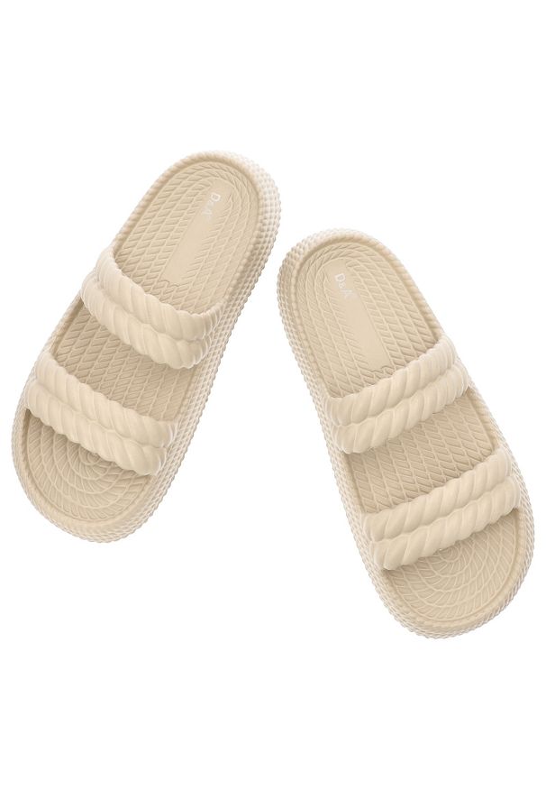 Beżowe Klapki S.Barski Modne Obuwie Damskie. Okazja: na co dzień. Kolor: beżowy. Wzór: paski. Sezon: lato. Styl: casual