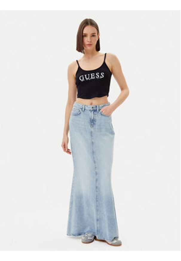 Guess Top V5GP16 K8RT2 Czarny Regular Fit. Kolor: czarny. Materiał: wiskoza