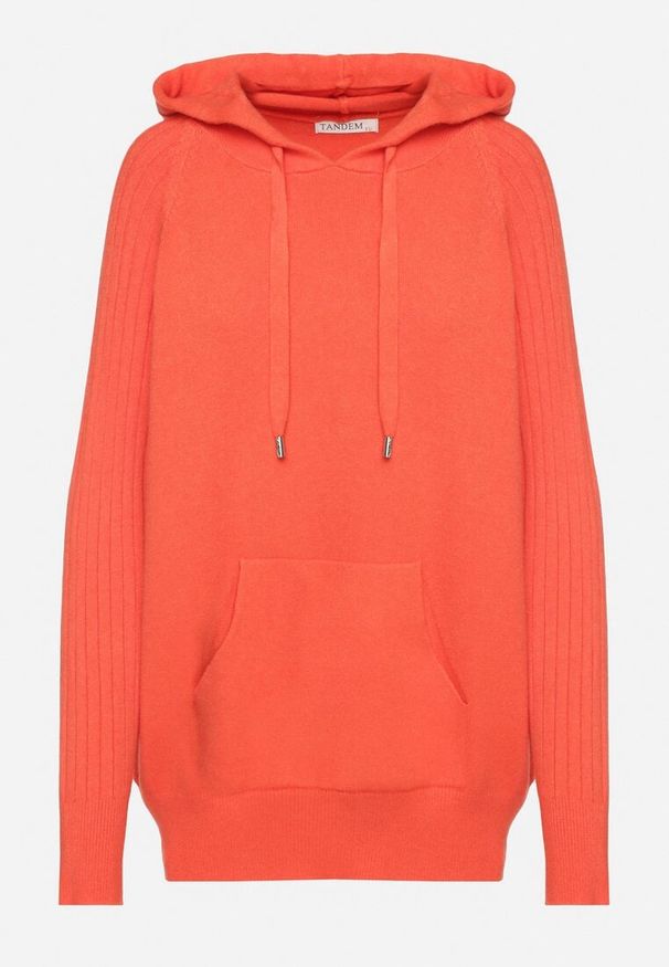 Born2be - Pomarańczowy Sweter z Kapturem i Kieszenią z Domieszką Kaszmiru Neriele. Okazja: na co dzień. Typ kołnierza: kaptur. Kolor: pomarańczowy. Materiał: kaszmir. Wzór: aplikacja. Styl: casual