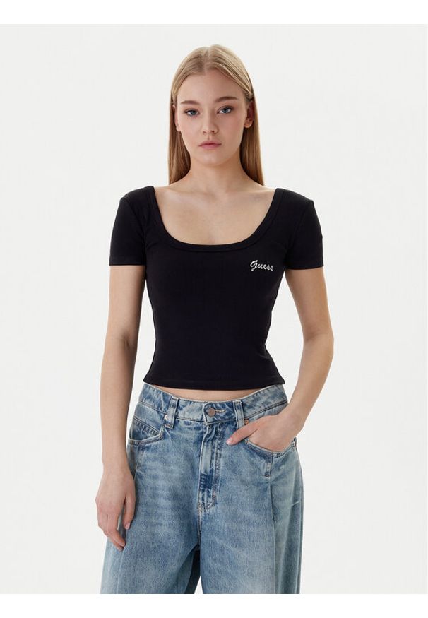 Guess T-Shirt V6RP05 K8RT2 Czarny Regular Fit. Kolor: czarny. Materiał: wiskoza