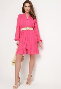 Born2be - Fuksjowa Sukienka Nesilwyn. Kolor: różowy. Materiał: tkanina. Wzór: haft. Styl: boho. Długość: mini #3
