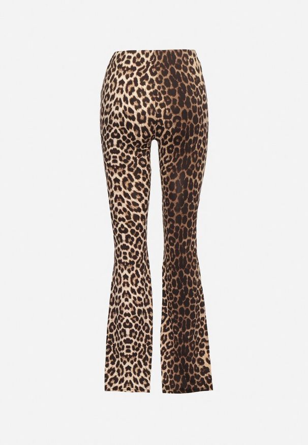 Born2be - Beżowo-Brązowe Spodnie w Panterkę Dzwony Efrariel. Okazja: na spacer. Kolor: brązowy. Materiał: wiskoza, materiał. Wzór: motyw zwierzęcy. Styl: elegancki