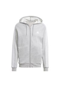 Adidas - Bluza z kapturem Essentials Fleece 3-Stripes Full-Zip. Typ kołnierza: kaptur. Kolor: szary. Materiał: materiał