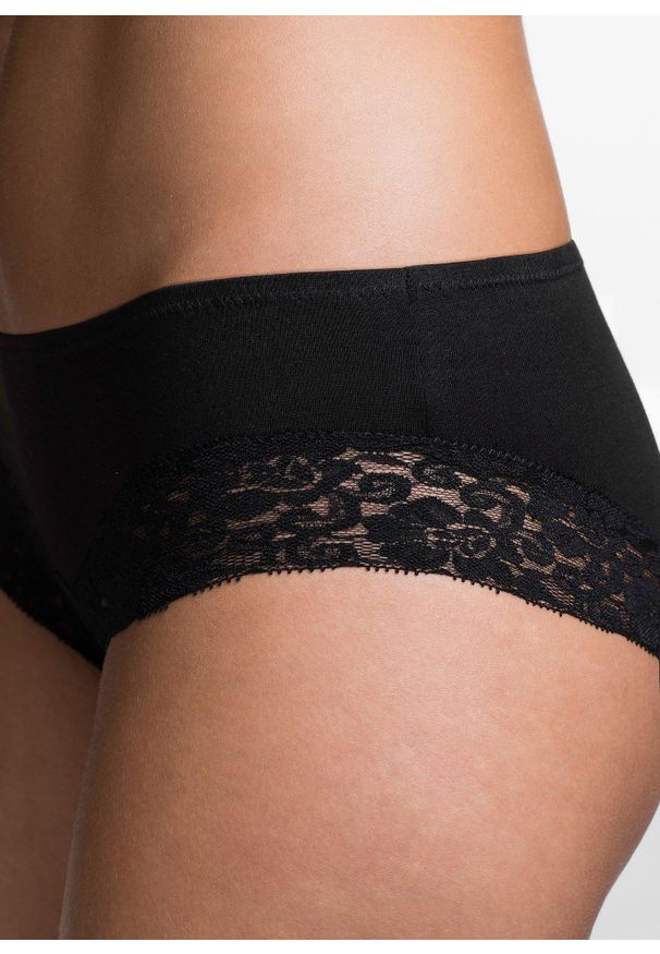 bonprix - Figi panty z koronką (4 pary). Kolor: czarny. Materiał: koronka. Wzór: koronka