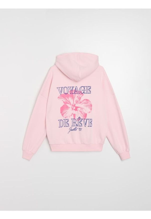 Sinsay - Bluza z kapturem z nadrukiem na plecach - różowy. Typ kołnierza: kaptur. Kolor: różowy. Wzór: nadruk