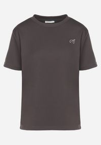 Born2be - Ciemnoszary T-shirt z Małym Haftem Natavira. Okazja: na co dzień. Kolor: szary. Materiał: jeans. Wzór: haft. Styl: klasyczny, elegancki, casual #5