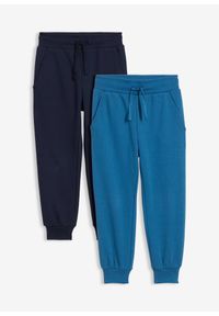 bonprix - Spodnie joggingowe z miękkiej mieszanki bawełny (2 szt.). Kolor: niebieski. Materiał: bawełna
