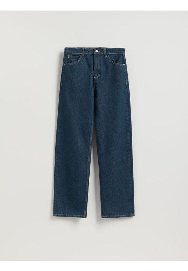 Reserved - Jeansy wide leg - granatowy. Kolor: niebieski