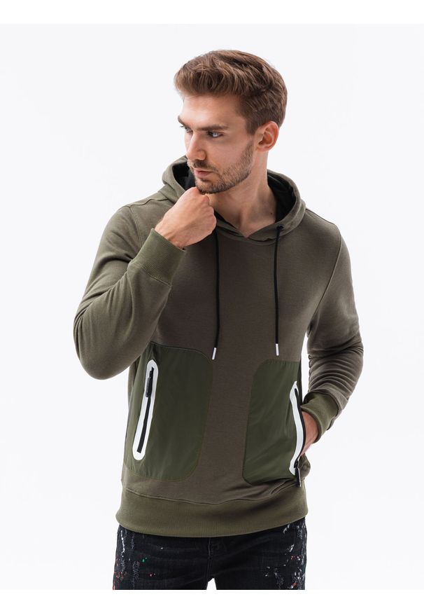Brązowa bluza Ombre Clothing z aplikacjami, z kapturem