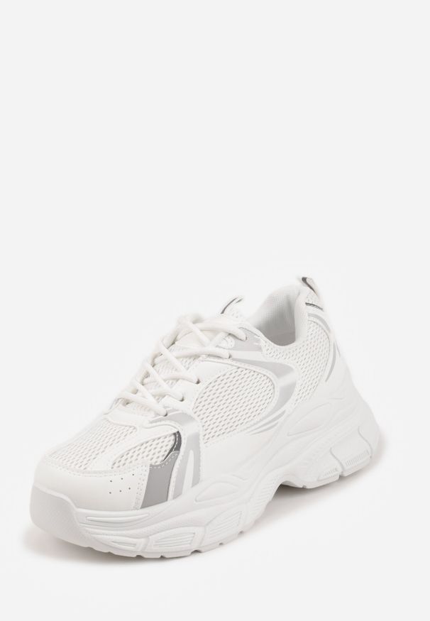 Born2be - Białe Sneakersy VICES na Grubej Tłoczonej Podeszwie z Perforacją Elanatia. Okazja: na co dzień. Kolor: biały. Materiał: jeans. Sport: fitness