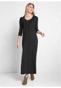 Długa sukienka ze stretchem, o linii litery A, rękawy 3/4 bonprix czarny. Kolor: czarny. Długość: maxi #7