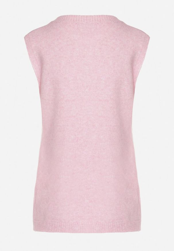 Born2be - Różowa Rozpinana Kamizelka Sweterkowa z Wełną Quilzeki. Okazja: na co dzień. Kolor: różowy. Materiał: wełna. Styl: klasyczny, elegancki, casual