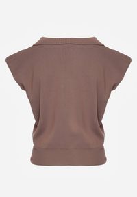 Born2be - Brązowa Wiskozowa Bluzka Sweterkowa z Usztywnionymi Ramionami i Kołnierzykiem Katano. Okazja: na co dzień. Kolor: brązowy. Materiał: wiskoza. Wzór: aplikacja. Styl: casual, elegancki, klasyczny #8