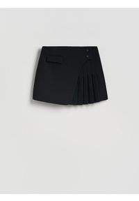 Reserved - Spódnica mini z plisowaniem - czarny. Kolor: czarny. Materiał: wiskoza, tkanina #1