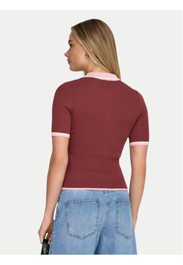 only - ONLY Polo Meddi 15363165 Bordowy Slim Fit. Typ kołnierza: polo. Kolor: czerwony. Materiał: syntetyk