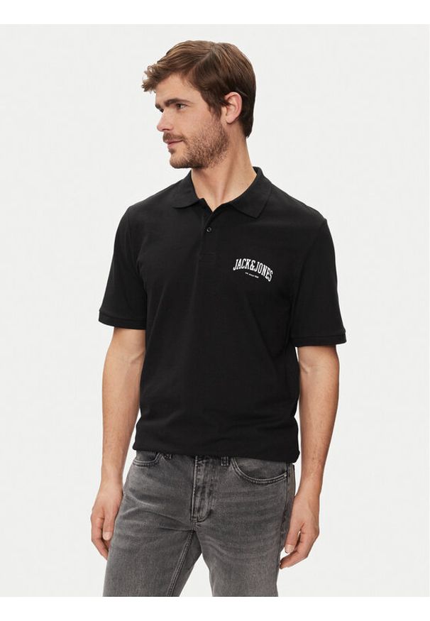 Jack & Jones - Jack&Jones Polo Josh 12247387 Czarny Standard Fit. Typ kołnierza: polo. Kolor: czarny. Materiał: bawełna