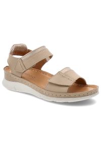 Beżowe Sandały Armodo Wygodne Obuwie Damskie. Okazja: na co dzień, na spacer. Zapięcie: rzepy. Kolor: beżowy. Materiał: skóra. Sezon: lato. Styl: casual, elegancki #1