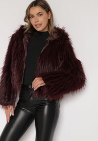 Born2be - Bordowa Kurtka Futerko na Suwak z Kapturem Zetale. Okazja: na spacer. Typ kołnierza: kaptur. Kolor: czerwony. Materiał: futro. Wzór: gładki #6