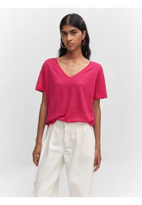 mango - Mango T-Shirt Linito 57010263 Różowy Regular Fit. Kolor: różowy. Materiał: len #1