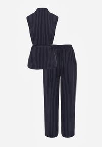 Born2be - Granatowy Wiskozowy Komplet Szerokie Spodnie i Koszula Bez Rękawów z Wiązaniem Zanran. Kolor: niebieski. Materiał: wiskoza #4