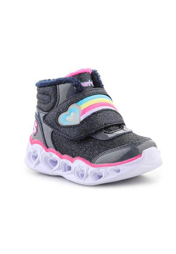 skechers - Buty do chodzenia niemowlęce Skechers Rainbow Nvy pnk. Zapięcie: rzepy. Kolor: czarny. Materiał: materiał, syntetyk, tkanina. Szerokość cholewki: normalna. Sport: turystyka piesza