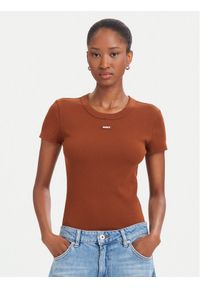 Hugo - HUGO T-Shirt Easy 50523924 Brązowy Slim Fit. Kolor: brązowy. Materiał: bawełna #1