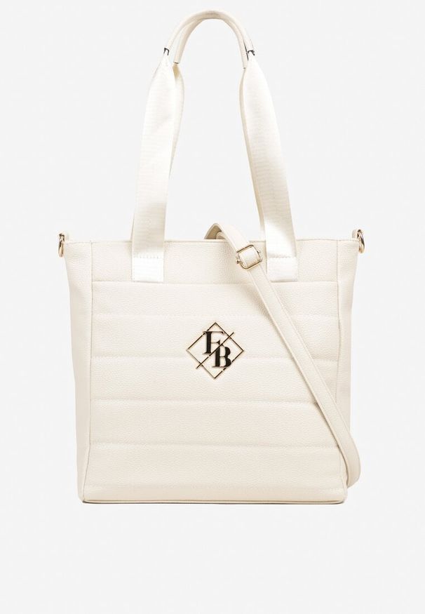Renee - Biała Torebka Typu Shopper z Paskiem Crossbody i Aplikacją Zdobiona Pikowaniem Fleomira. Kolor: biały. Wzór: aplikacja. Dodatki: z aplikacjami. Materiał: zdobione, pikowane. Styl: biznesowy