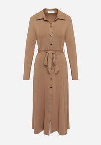 Born2be - Ciemnobeżowa Sukienka Maxi o Koszulowym Fasonie z Wiązaniem mZynlee. Okazja: na co dzień. Kolor: brązowy. Materiał: wiskoza. Typ sukienki: koszulowe. Styl: casual, elegancki, klasyczny. Długość: maxi #5