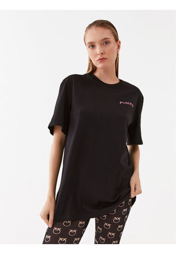 Pinko T-Shirt 101704 A13K Czarny Relaxed Fit. Kolor: czarny. Materiał: bawełna