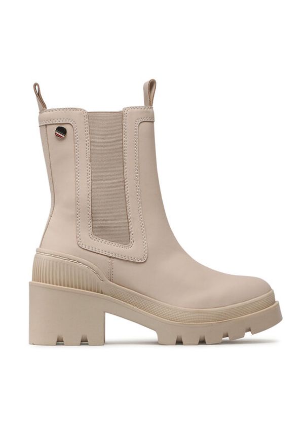 TOMMY HILFIGER - Tommy Hilfiger Botki Heeled Chelsey Boot Bio FW0FW06677 Beżowy. Kolor: beżowy. Materiał: skóra