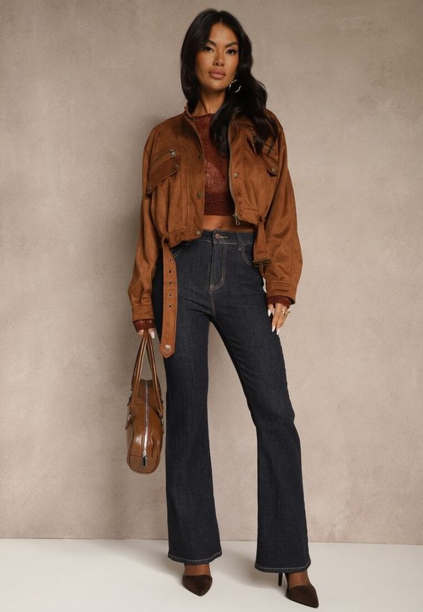 Renee - Granatowe Jeansy Flare High Waist Salinnava. Okazja: na imprezę, na co dzień, na randkę. Stan: podwyższony. Kolor: niebieski. Styl: casual, klasyczny, retro