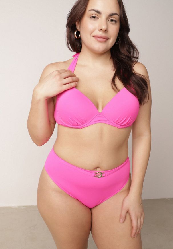 Born2be - Fuksjowe Bikini z Wiązanym Biustonoszem i Figami Kąpielowymi z Wysokim Stanem Kalisea. Stan: podwyższony. Kolekcja: plus size. Kolor: różowy