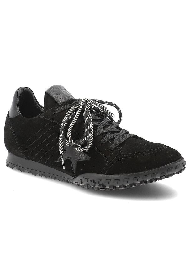 CheBello - Czarne Sneakersy Chebello Stylowe Sportowe Obuwie Damskie. Okazja: na co dzień. Wysokość cholewki: przed kostkę. Kolor: czarny. Materiał: welur. Szerokość cholewki: normalna