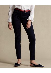 Ralph Lauren - RALPH LAUREN - Granatowe jeansy Skinny. Stan: podwyższony. Kolor: niebieski. Wzór: aplikacja