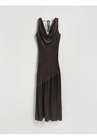 Reserved - Sukienka z wiskozy - ciemnobrązowy. Kolor: brązowy. Materiał: wiskoza #1