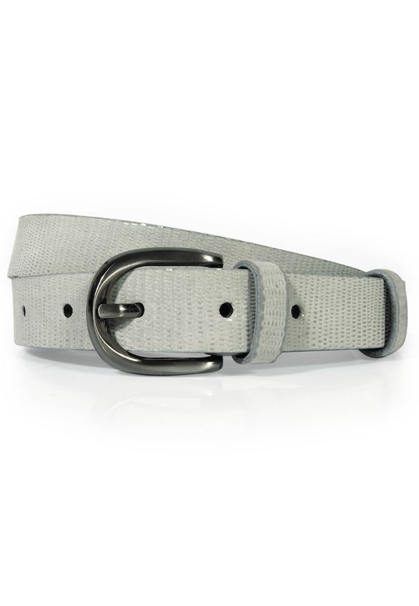 Modini - Srebrny pasek damski KMG - PD13. Kolor: srebrny. Materiał: skóra