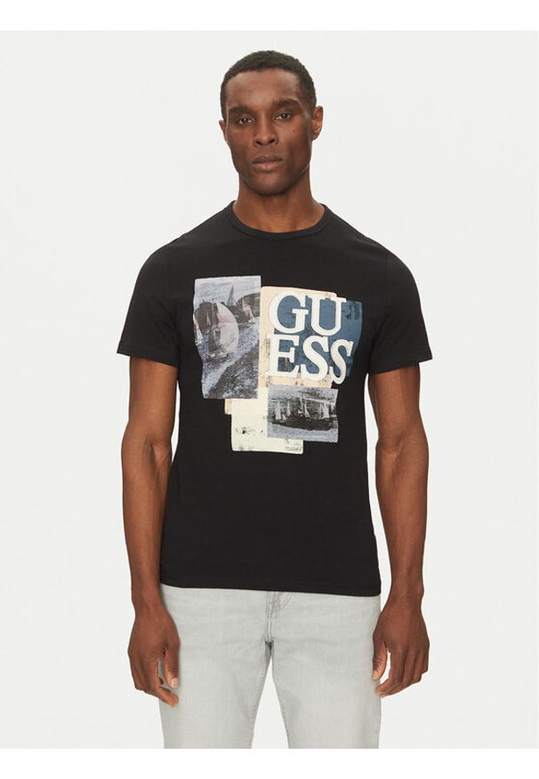 Guess T-Shirt M5GI04 I3Z14 Czarny Slim Fit. Kolor: czarny. Materiał: bawełna