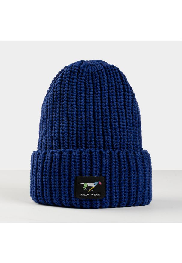 Zimowa czapka jeździecka GALOP WEAR - gruba, 100% wełna merino. Kolor: niebieski. Materiał: wełna. Wzór: ze splotem. Sezon: zima. Styl: casual, sportowy