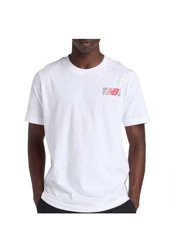 Koszulka męska New Balance MT6179UMWT - biała. Kolor: biały. Materiał: bawełna. Długość rękawa: krótki rękaw. Długość: krótkie