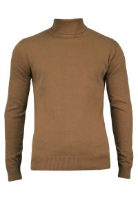 Golf, Beżowy, Sepia, Elegancki, 100% BAWEŁNA, Męski - Brave Soul. Typ kołnierza: golf. Kolor: brązowy, beżowy, wielokolorowy. Materiał: bawełna. Sezon: zima, jesień. Styl: elegancki #4