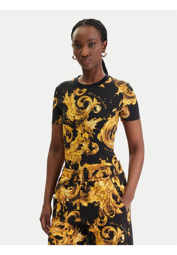 Versace Jeans Couture T-Shirt 80HAH608 JS553 Czarny Regular Fit. Kolor: czarny. Materiał: bawełna