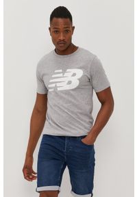 New Balance T-shirt męski kolor szary melanżowy. Okazja: na co dzień. Kolor: szary. Materiał: dzianina. Wzór: melanż. Styl: casual