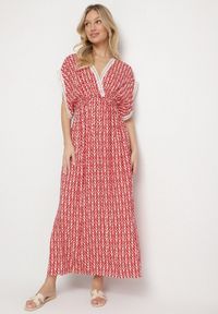 Born2be - Czerwona Bawełniana Sukienka Rozkloszowana z Koronkowymi Wstawkami Laniwena. Kolor: czerwony. Materiał: koronka, bawełna. Sezon: lato #1