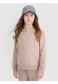 4f - 4F Bluza dresowa nierozpinana z kapturem dziewczęca - beżowa 128 (7-8 lat). Okazja: na co dzień, na uczelnię. Typ kołnierza: kaptur. Kolor: beżowy. Materiał: dresówka. Sezon: lato. Styl: casual, klasyczny #1