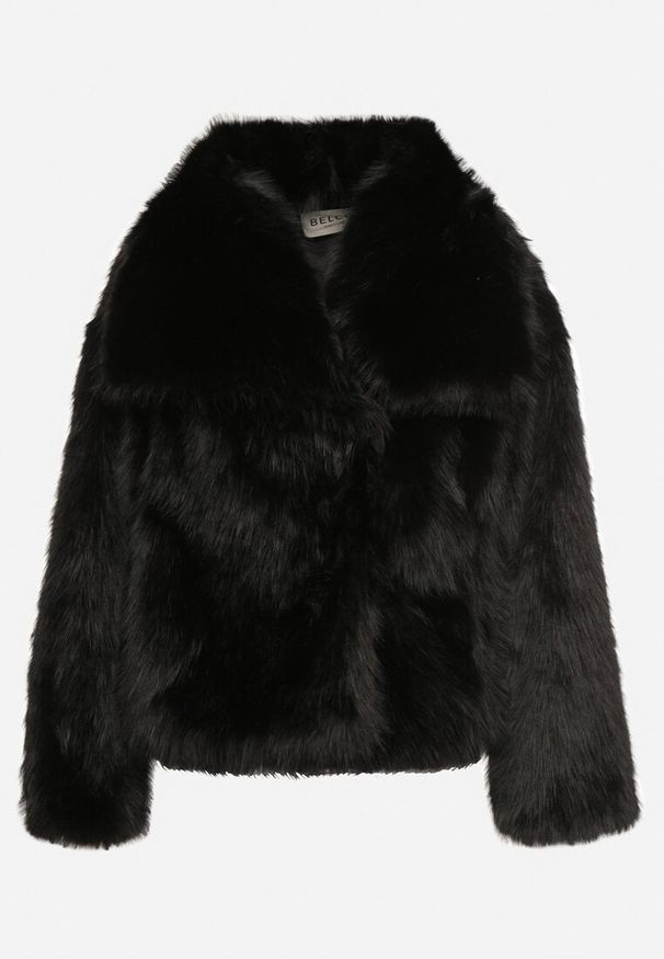 Born2be - Czarna Kurtka Futerko z Szerokim Kołnierzem Vertilira. Okazja: na co dzień. Kolor: czarny. Materiał: futro. Sezon: zima. Styl: casual, elegancki, klasyczny, wizytowy