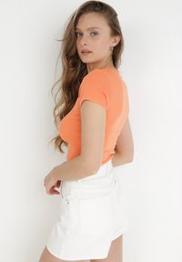 Born2be - Pomarańczowy T-shirt Irousa. Kolor: pomarańczowy. Materiał: materiał, bawełna. Długość rękawa: krótki rękaw. Długość: krótkie. Wzór: gładki #4