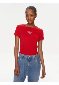Tommy Jeans T-Shirt Essential DW0DW17839 Czerwony Slim Fit. Kolor: czerwony. Materiał: syntetyk, bawełna